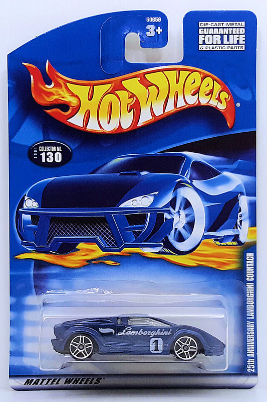 Hot Wheels 2001 - Collector # 130/240 - 25th Anniversary Lamborghini Countach - Metallic Dark Blue - PR5 Wheels - USA