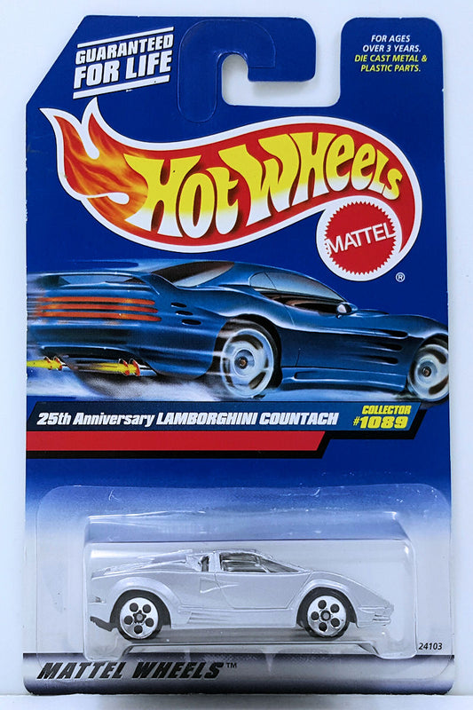 Hot Wheels 1999 - Collector # 1089 - 25th Anniversary Lamborghini Countach - Silver - USA