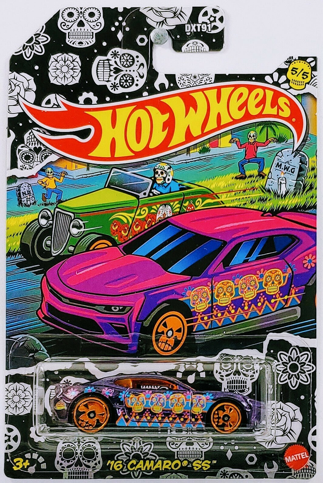 Hot Wheels 2021 - Happy Halloween 5/5 - '16 Camaro SS - Metallic Dark Purple - Orange Chrome Skull Wheels - Orange Windows - Black Interior - Black Plastic Base