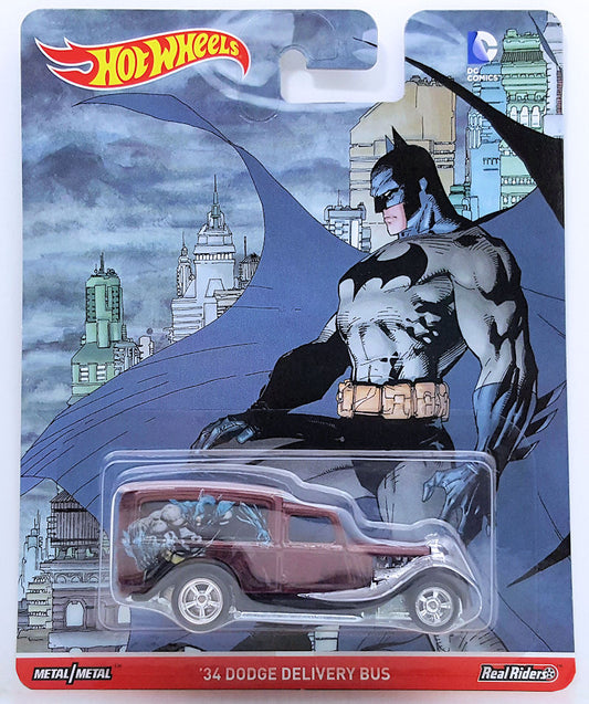 Hot Wheels 2016 - Pop Culture / DC Comics / Batman - '34 Dodge Delivery Bus - Dark Red / Batman - Metal/Metal - Real Riders