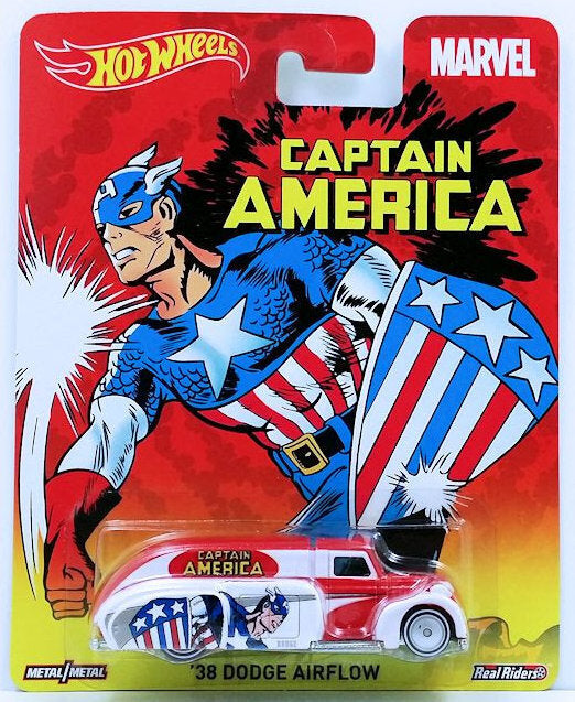 Hot Wheels 2015 - Nostalgia / Pop Culture / Marvel - '38 Dodge Airflow - Red & White - Captain America - Metal/Metal & Real Riders