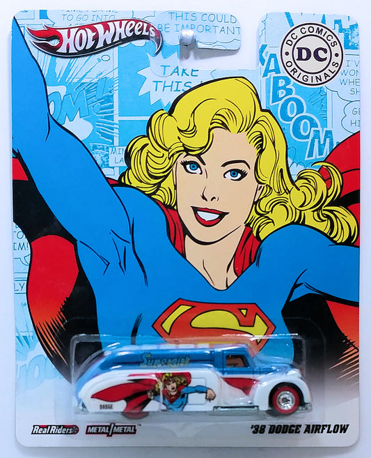 Hot Wheels 2012 - Nostalgia / Pop Culture / DC Comics Originals - '38 Dodge Airflow - Blue and White / Supergirl - Metal/Metal & Real Riders