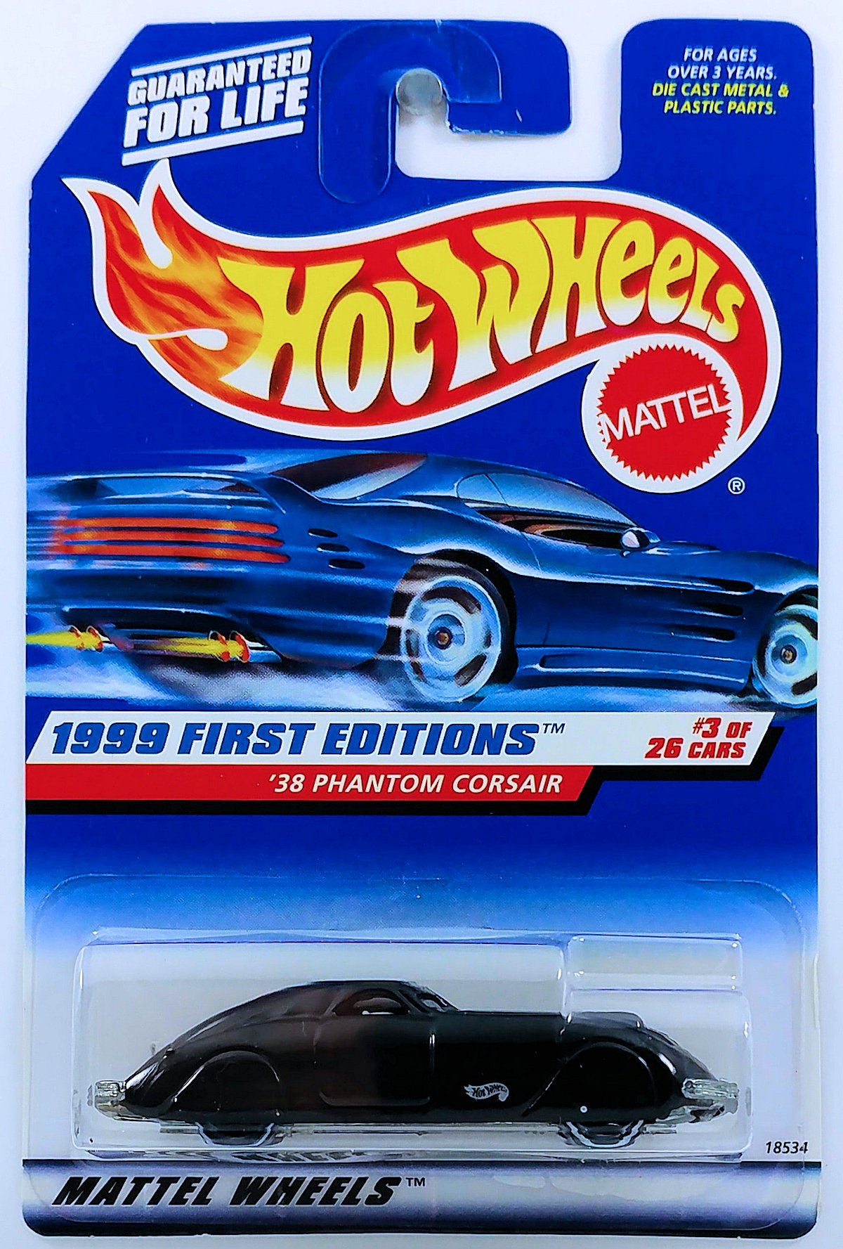 Hot Wheels 1999 - Collector # 656 - First Editions 3/26 - '38 Phantom Corsair - Black - White Wall Tires