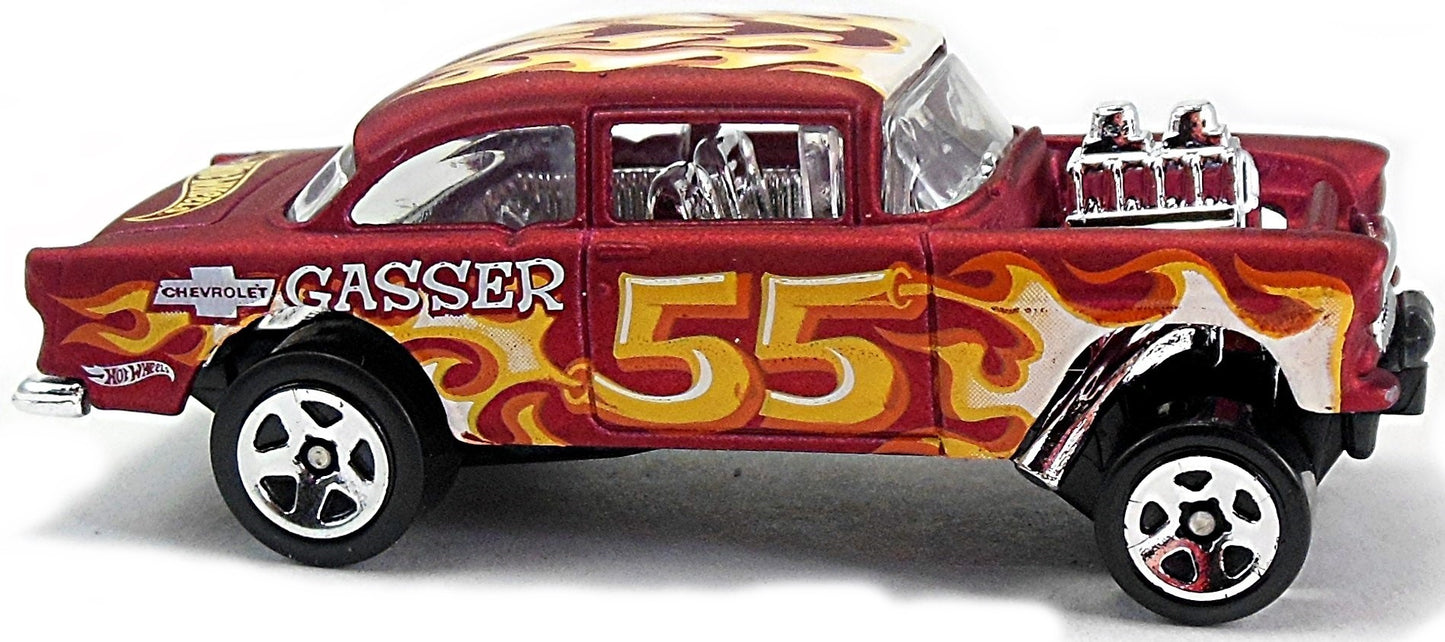 Hot Wheels 2017 - Collector # 012/365 - HW Flames 2/10 - '55 Chevy Bel Air Gasser - Satin Red - USA Card - MPN DTX80