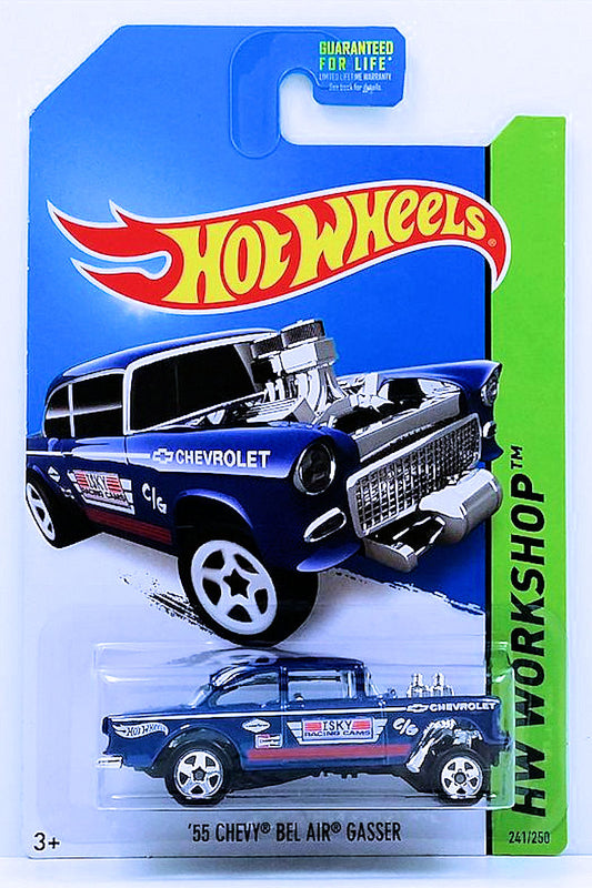 Hot Wheels 2014 - Collector # 241/250 - HW Workshop / Performance - '55 Chevy Bel Air Gasser - Blue - USA Card