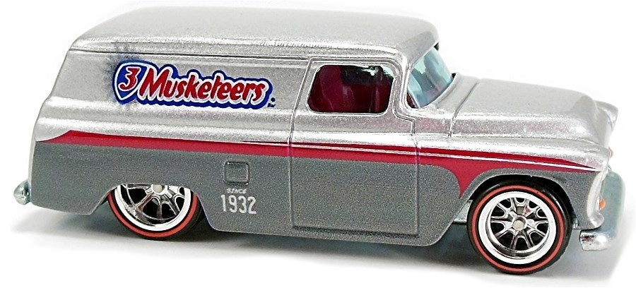 Hot Wheels 2015 - Pop Culture / Mars Candy - '55 Chevy Panel - Silver / 3 Musketeers - Metal/Metal & Real Riders