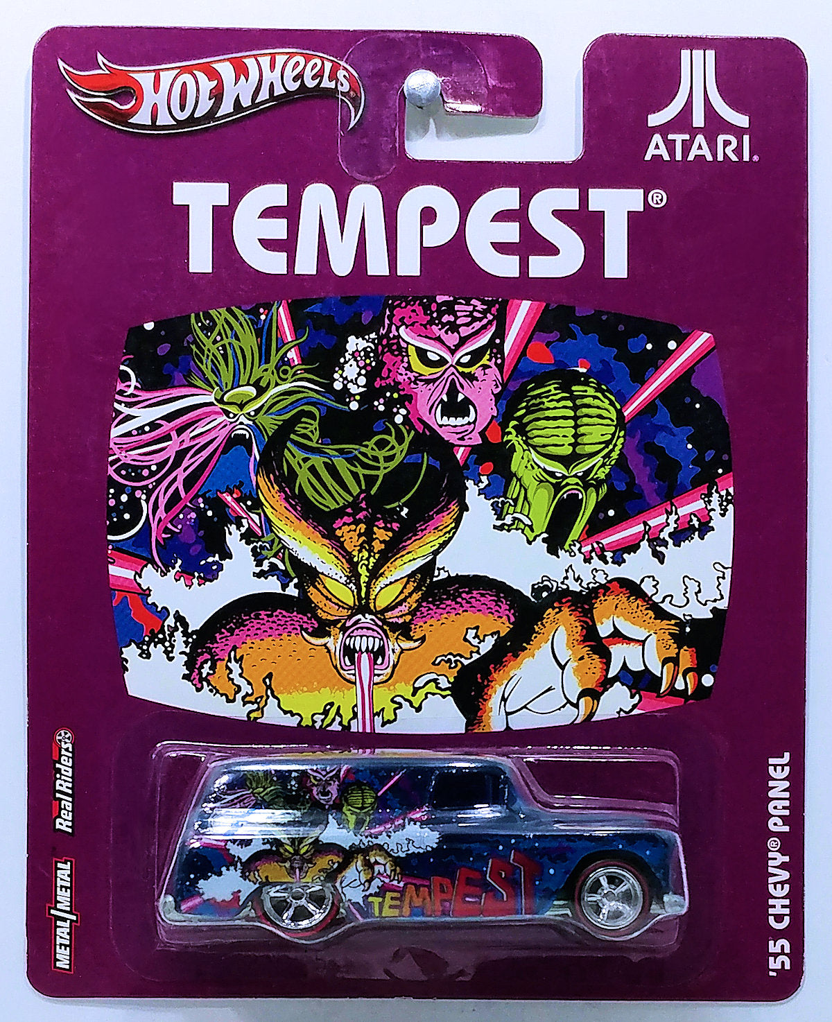 Hot Wheels 2012 - Nostalgia / Pop Culture / Atari - '55 Chevy Panel - Dark Blue / Tempest - Metal/Metal & Real Riders