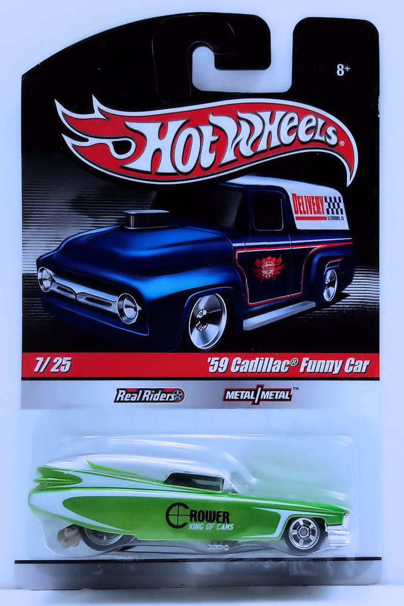Hot Wheels 2010 - Delivery / Slick Rides 7/25 - '59 Cadillac Funny Car - Green & Silver / Crower Cams - Metal/Metal & Real Riders