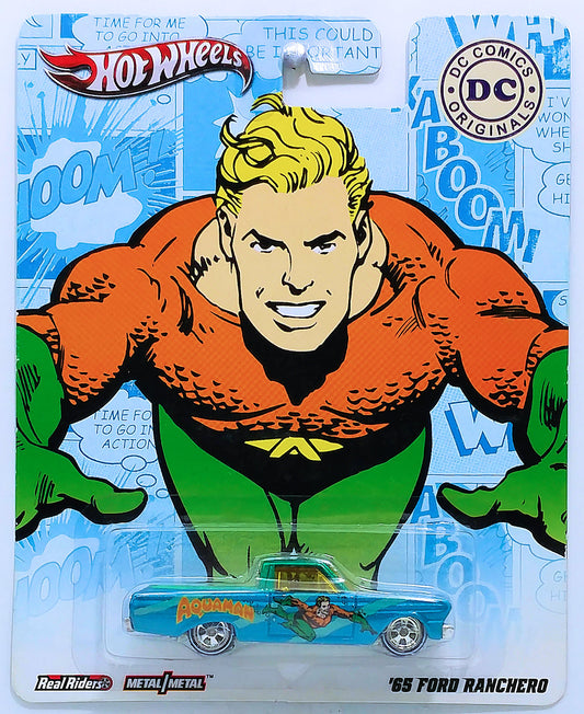 Hot Wheels 2012 - Nostalgia / Pop Culture / DC Comics Originals - '65 Ford Ranchero - Aqua Blue / Aquaman - Metal/Metal & Real Riders