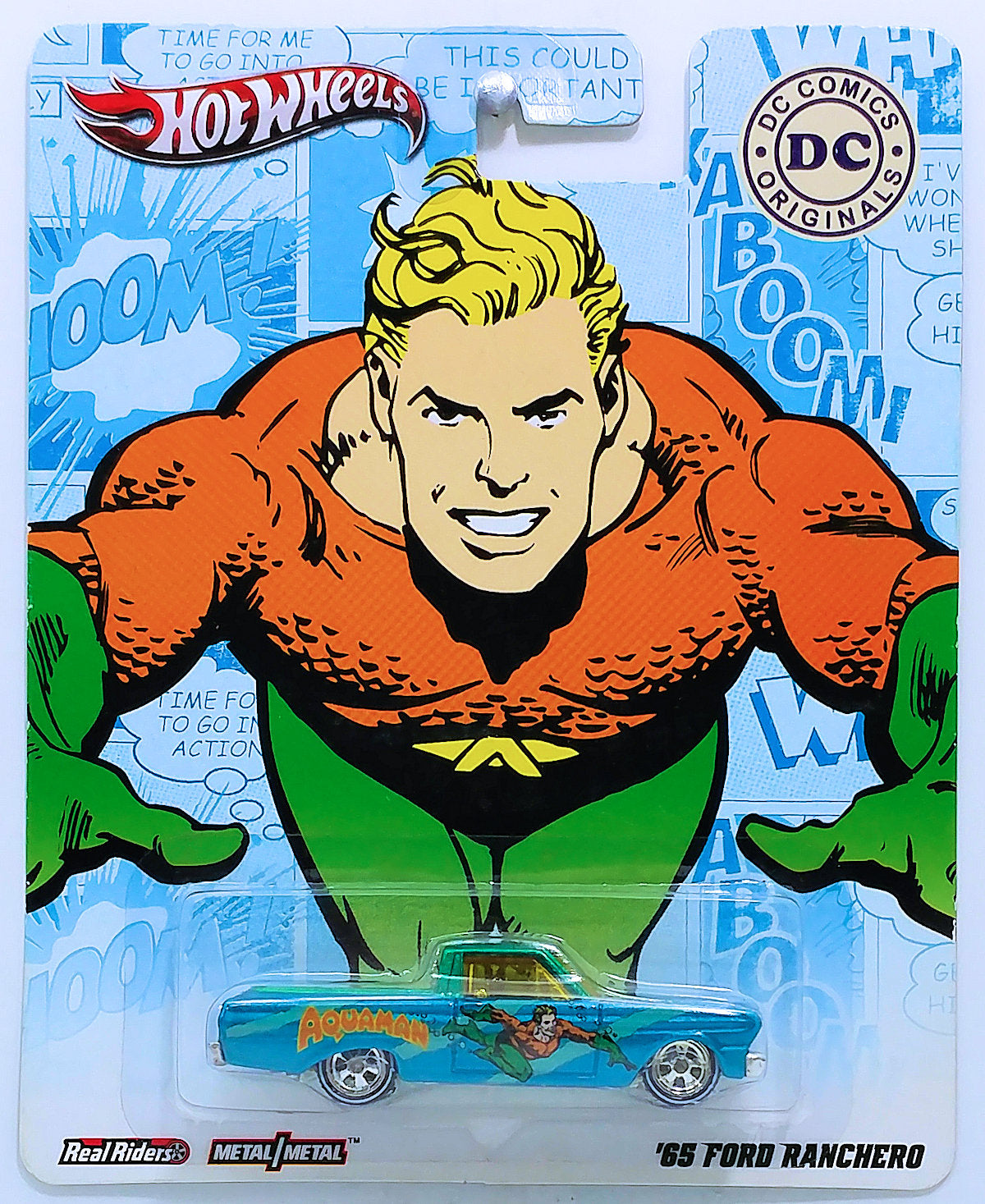 Hot Wheels 2012 - Nostalgia / Pop Culture / DC Comics Originals - '65 Ford Ranchero - Aqua Blue / Aquaman - Metal/Metal & Real Riders
