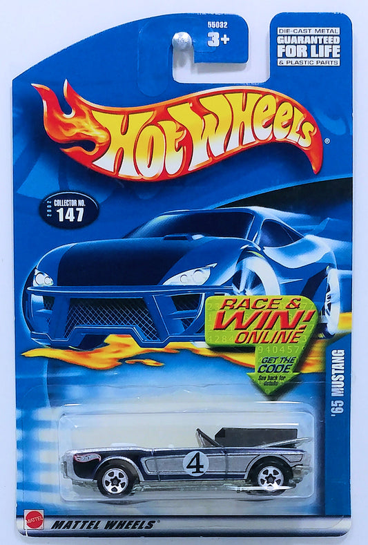 Hot Wheels 2002 - Collector # 147/240 - '65 Mustang - Silver / #4 - Metal/Metal - USA 'Race and Win'