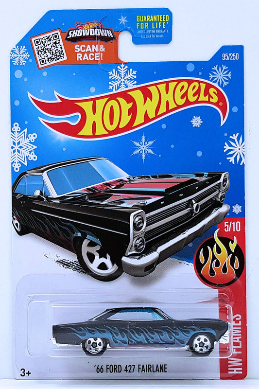 Hot Wheels 2016 - Collector # 095/250 - HW Flames 5/10 - '66 Ford 427 Fairlane - Black - Snowflake Card