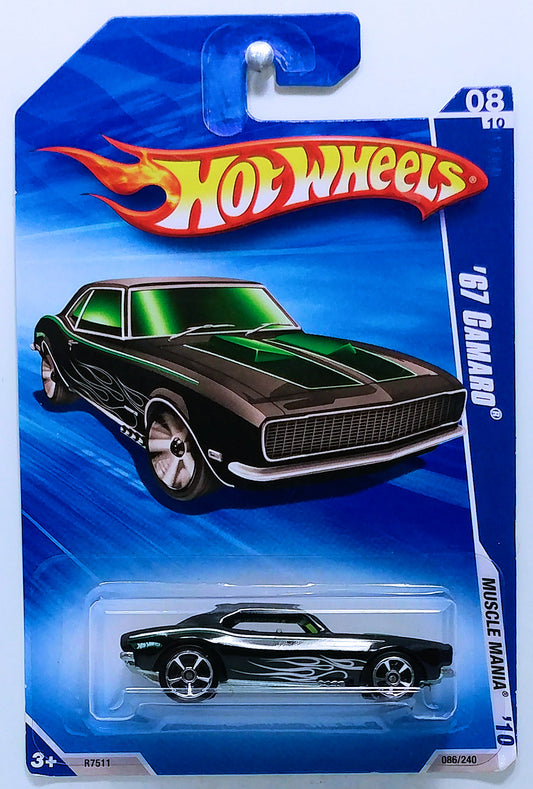 Hot Wheels 2010 - Collector # 086/240 - Muscle Mania 8/10 - '67 Camaro - Black - Opening Hood - USA