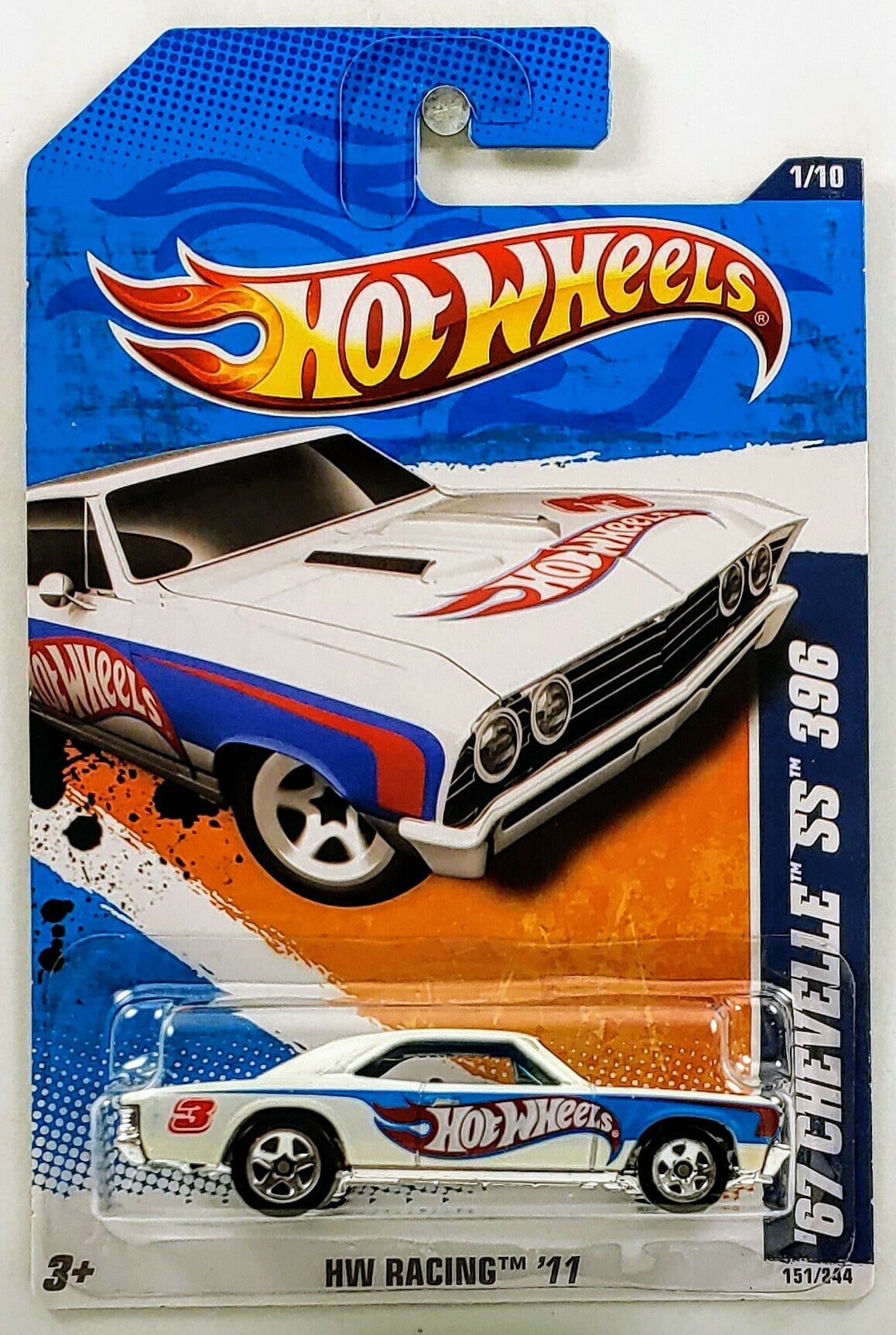 Hot Wheels 2011 - Collector # 151/244 - HW Racing 1/10 - '67 Chevelle SS 396 - White - USA