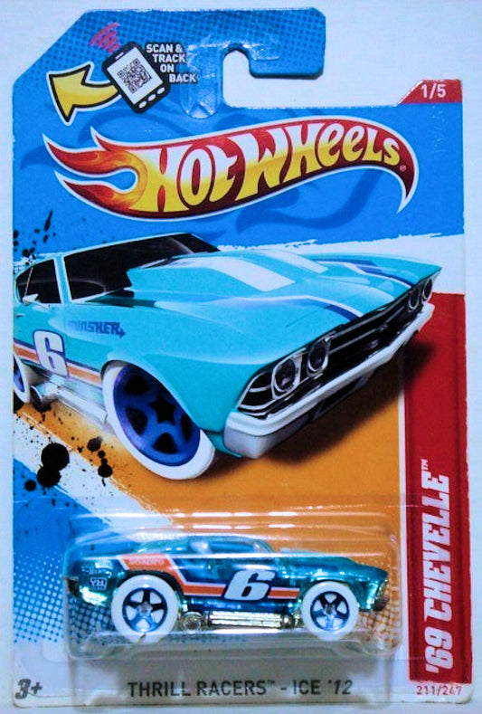 Hot Wheels 2012 - Collector # 211/247 - Thrill Racers / Ice 1/5 - '69 Chevelle - Transparent Blue - USA 'Scan & Track'