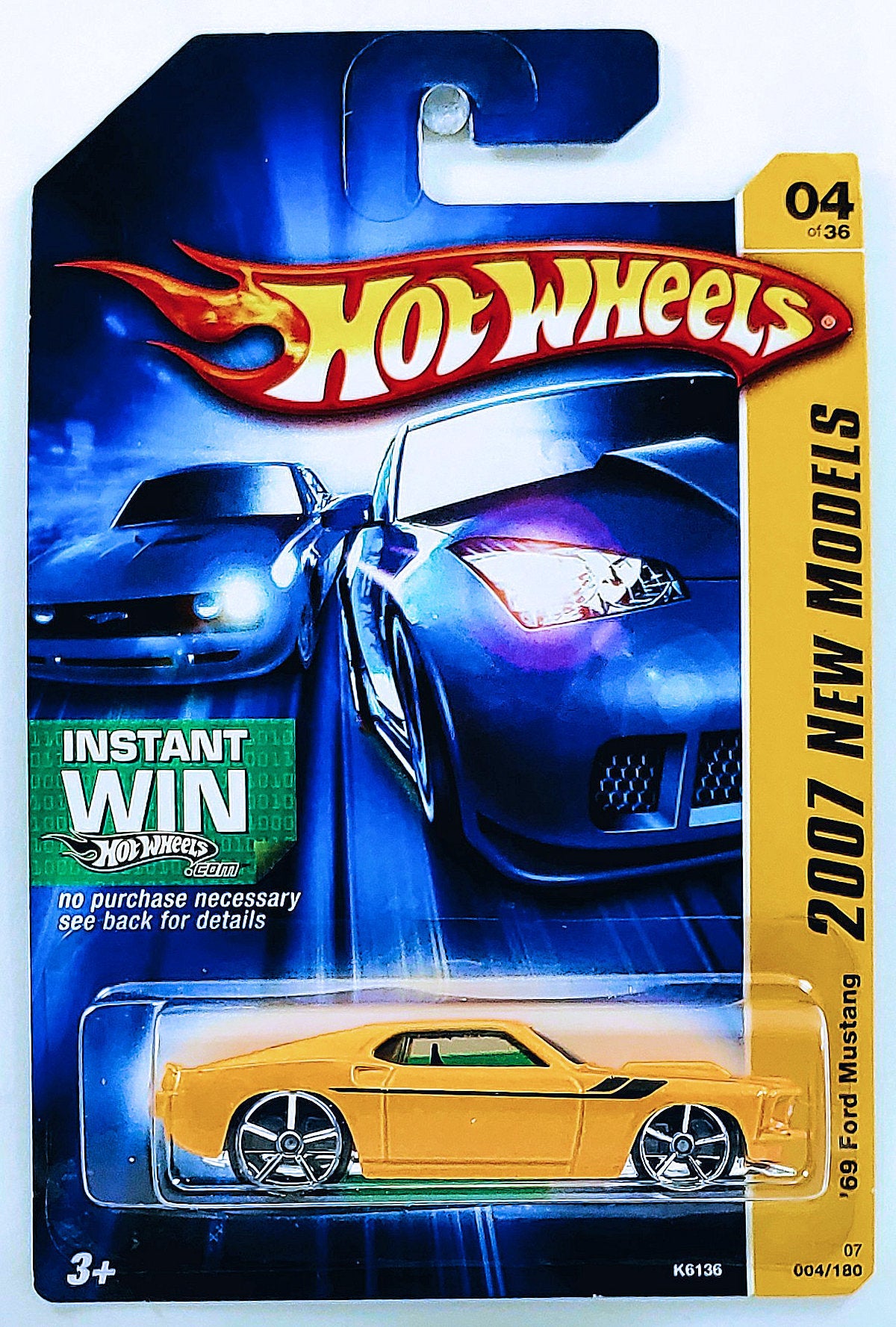 Hot Wheels 2007 - Collector # 004/180 - New Models 04/36 - '69 Ford Mustang - Yellow - OH5SP Wheels - USA 'Instant Win'