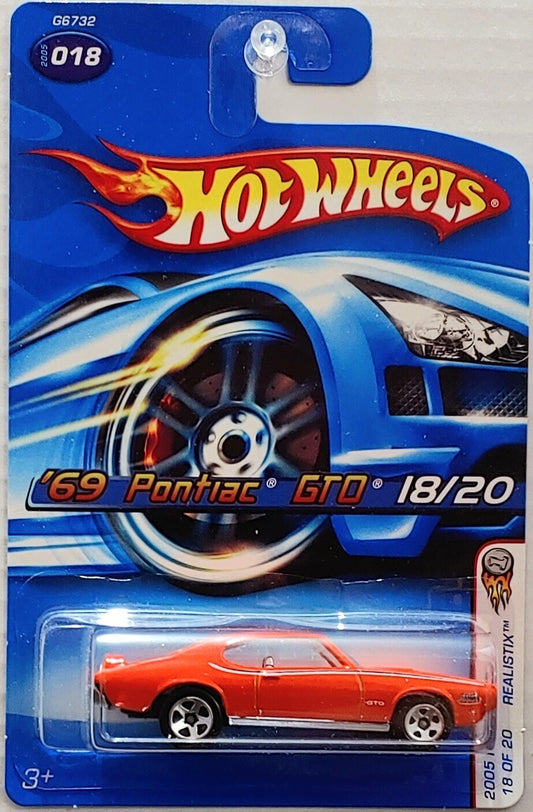 Hot Wheels 2005 - Collector # 018/183 - First Editions / Realistix 18/20 - '69 Pontiac GTO - Orange / The Judge - USA