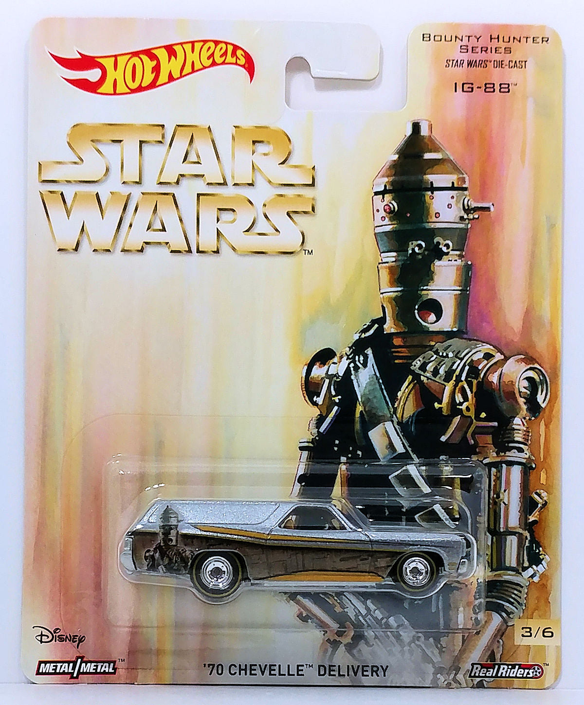 Hot Wheels 2017 - Pop Culture / Star Wars / Bounty Hunter Series 3/6 -'70 Chevelle Delivery - Metallic Gray / IG-88 - Metal/Metal & Real Riders