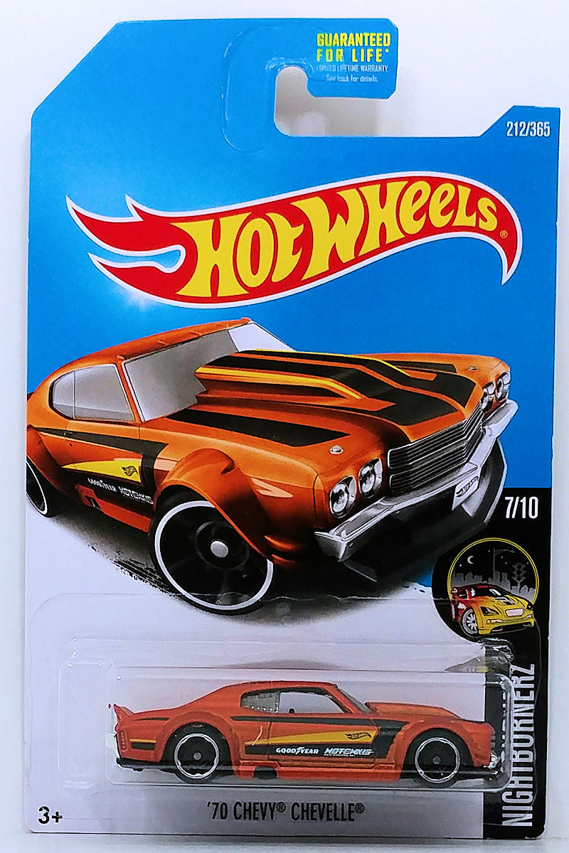 Hot Wheels 2017 - Collector # 212/365 - Nightburnerz 7/10 - '70 Chevy Chevelle - Satin Brown - USA
