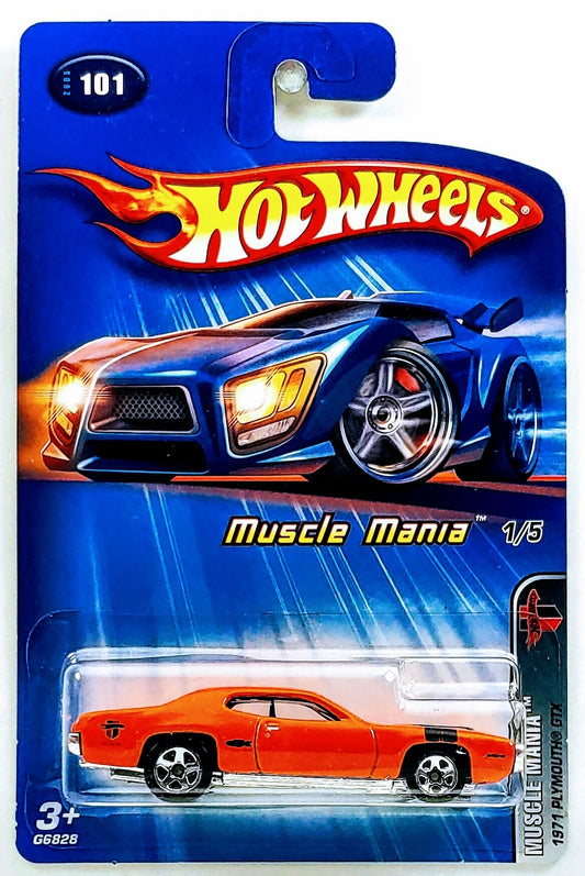 Hot Wheels 2005 - Collector # 101/183 - Muscle Mania 1/5 - 1971 Plymouth GTX - Orange - KMart Exclusive - USA