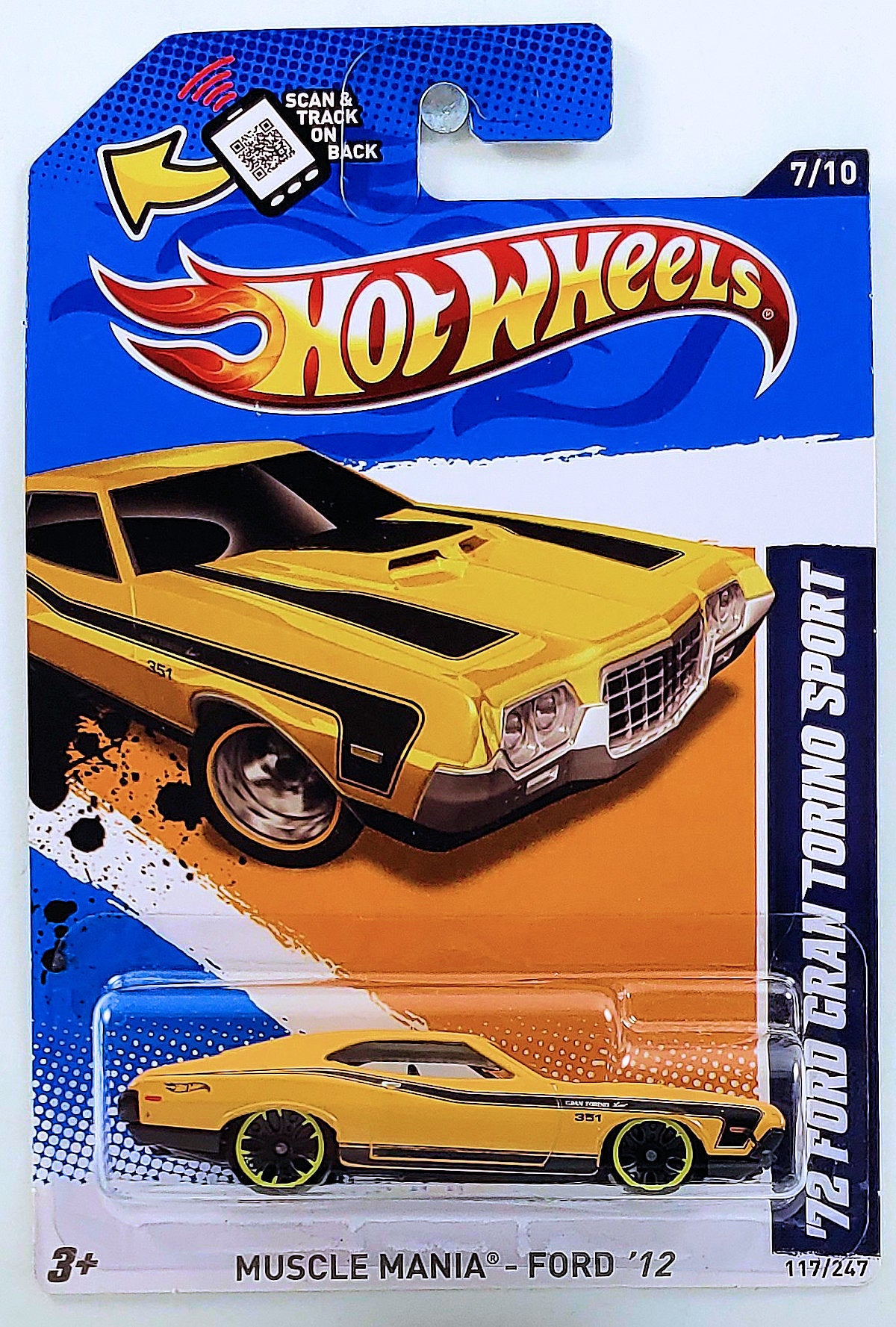 Hot Wheels 2012 - Collector # 117/247 - Muscle Mania / Ford 7/10 - '72 Ford Gran Torino Sport - Yellow Orange - USA