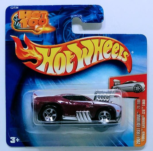 Hot Wheels 2004 - Collector # 071/212 - First Editions 71/100 - 'Tooned Camaro Z28 1969 - Maroon - White Stripes on Sides - NO Hood Stripes - No Side Vents - SC
