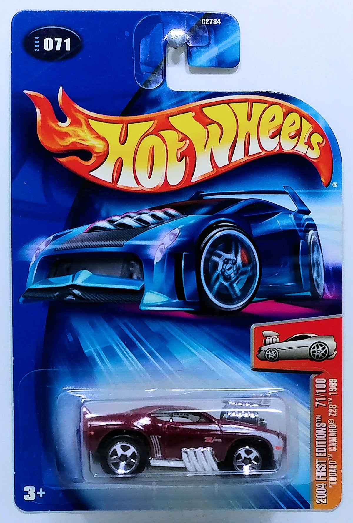 Hot Wheels 2004 - Collector # 071/212 - First Editions 71/100 - 'Tooned Camaro Z28 1969 - Maroon - White Stripes on Sides - NO Hood Stripes