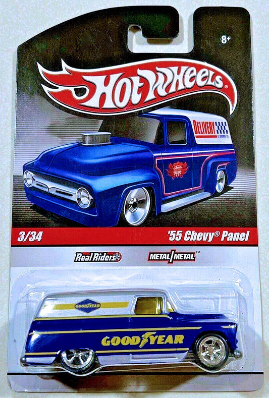 Hot Wheels 2010 - Delivery / Slick Rides 03/34 - '55 Chevy Panel - Silver & Blue / Good Year - Metal/Metal & Real Riders