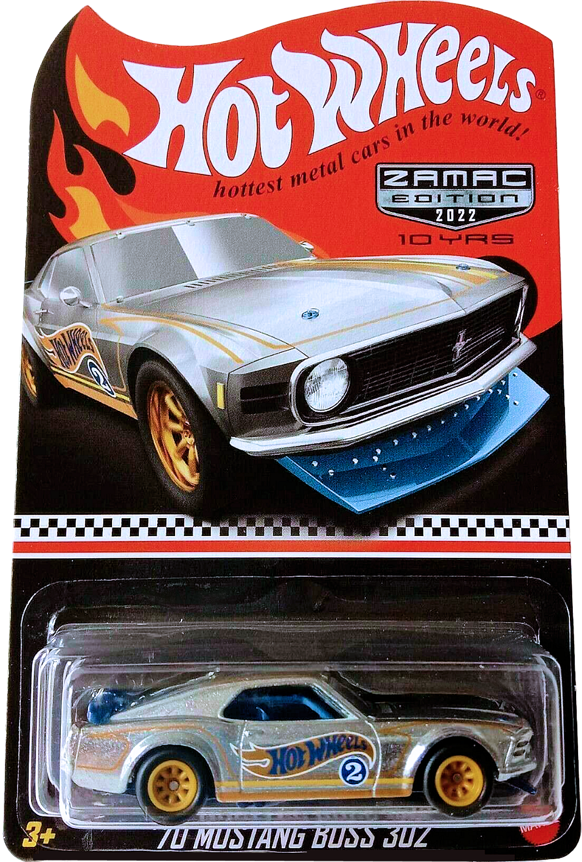 Hot Wheels 2022 - Collector Edition ZAMAC 10 Years - '70 Mustang BOSS 302 - ZAMAC / Hot Wheels 2 Graphics - Metal/Metal & Real Riders