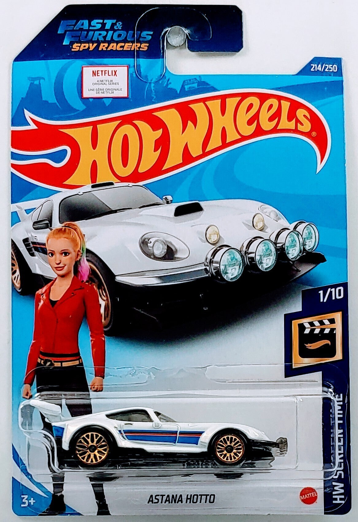Hot Wheels 2020 - Collector # 214/250 - HW Screen Time 1/10 - Astana Hotto - White - International Long Card with F&F Spy Racers Promo