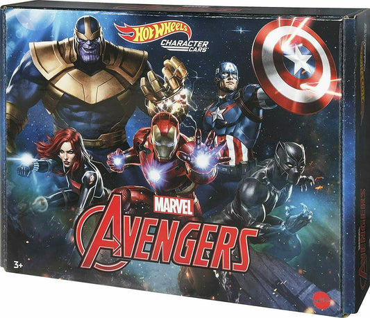 Hot Wheels 2021 - Character Cars / Marvel - Avengers / Boxed Set - 5 Cars - Captain America, Iron Man, Black Widow, Black Panther & Thanos