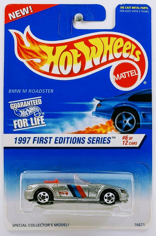 Hot Wheels 1997 - Collector # 518 - First Editions 6/12 - BMW M Roadster - Silver - 5 Spokes - Black Painted Metal Base