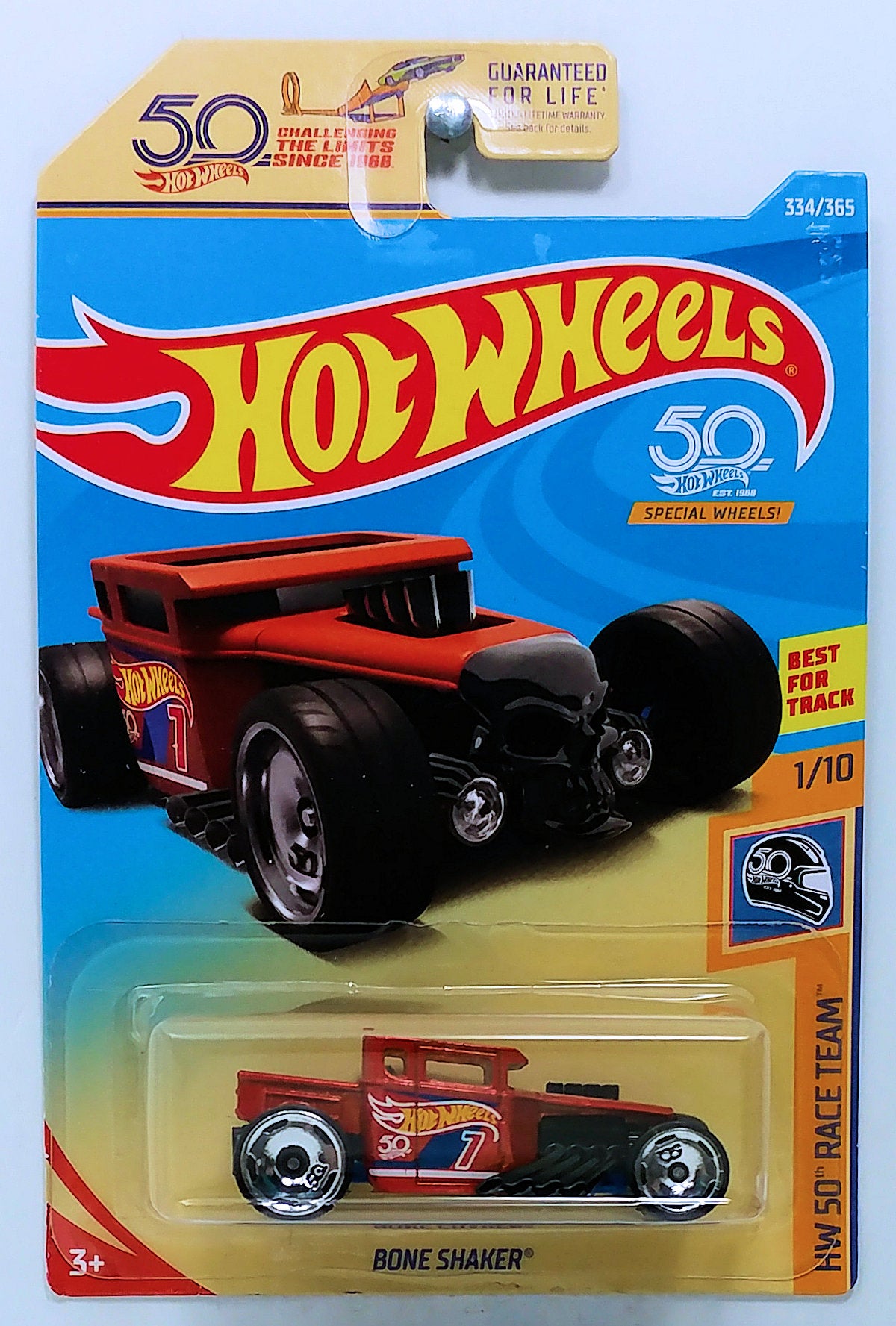 Hot Wheels 2018 - Collectors # 334/365 - HW 50th Race Team 1/10 - Bone Shaker - Metallic Orange - USA 50th Card