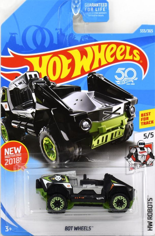Hot Wheels 2018 - Collector # 333/365 - HW Robots 5/5 - New Models - BOT Wheels - Black & Gray - USA 50th Card