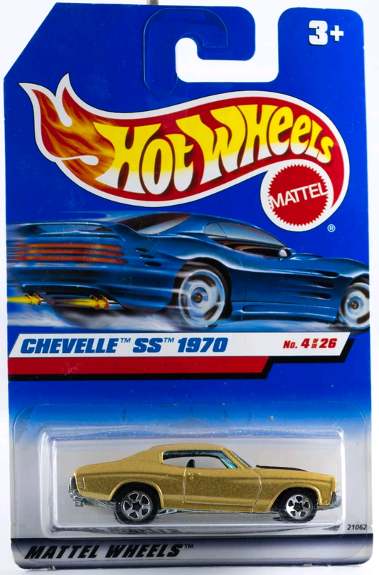 Hot Wheels 1999 - Toy # 21062 - Chevelle SS 1970 - Gold with Black Interior - International Long Card