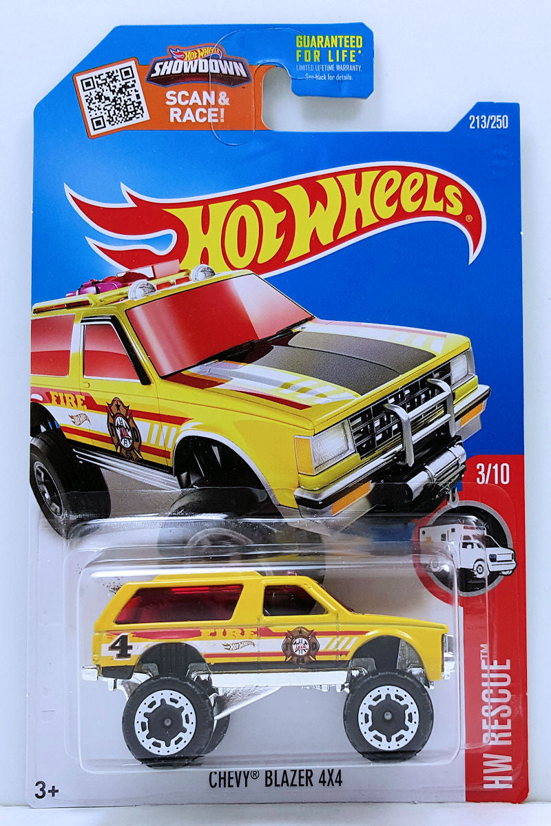 Hot Wheels 2016 - Collector # 213/250 - HW Rescue #3/10 - Chevy Blazer 4X4 - Yellow / Fire Department