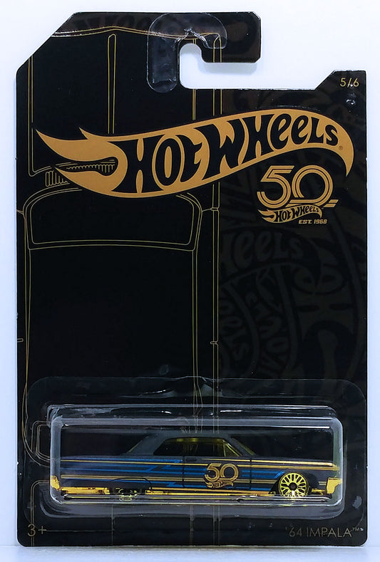 Hot Wheels 2018 - 50th Anniversary / Black & Gold Collection 5/6 - '64 Impala - Matte Black - Gold WSPs