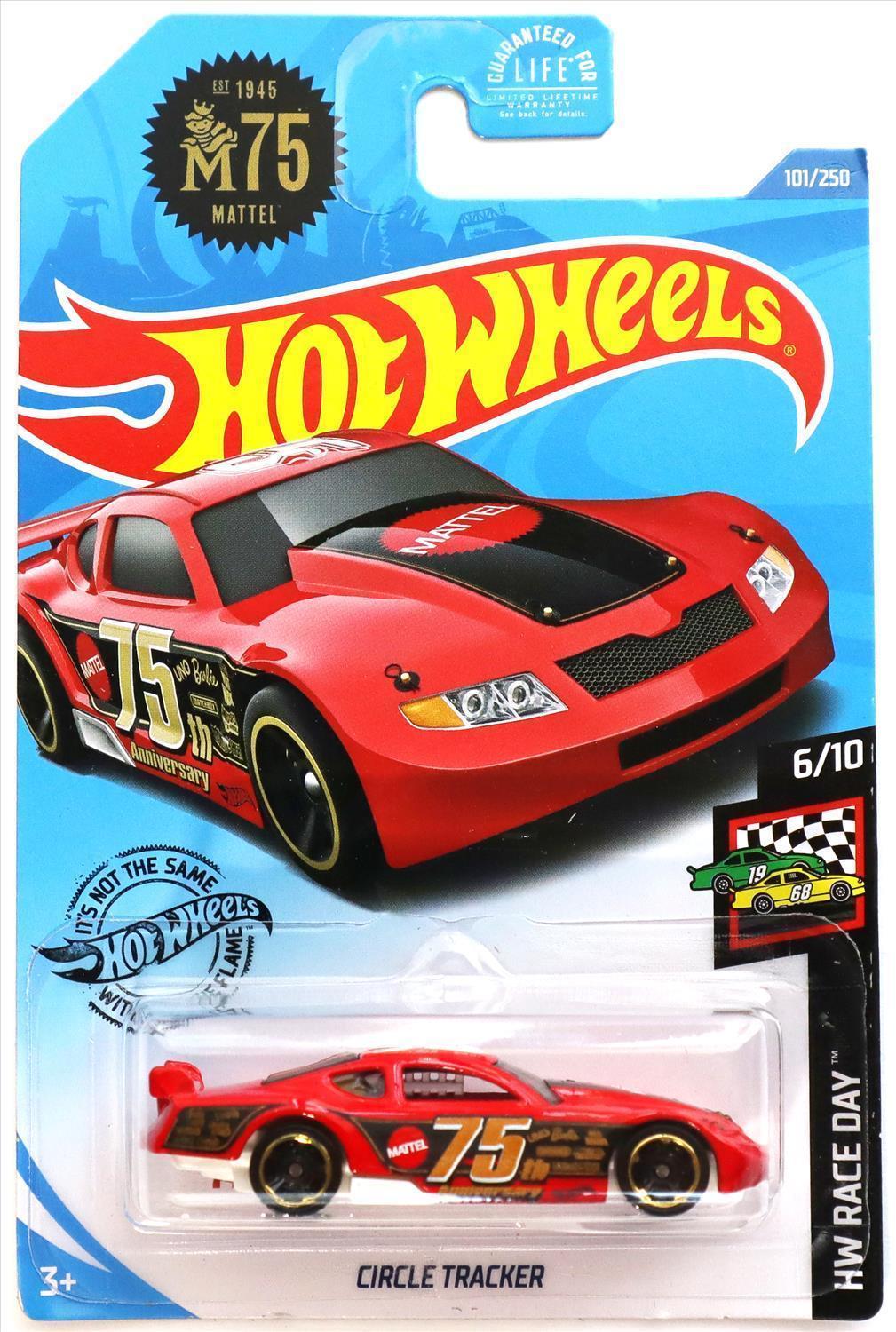 Hot Wheels 2020 - Collector # 101/250 - HW Race Day 6/10 - Circle Tracker - Red - USA Card with Mattel 75th Anniversary