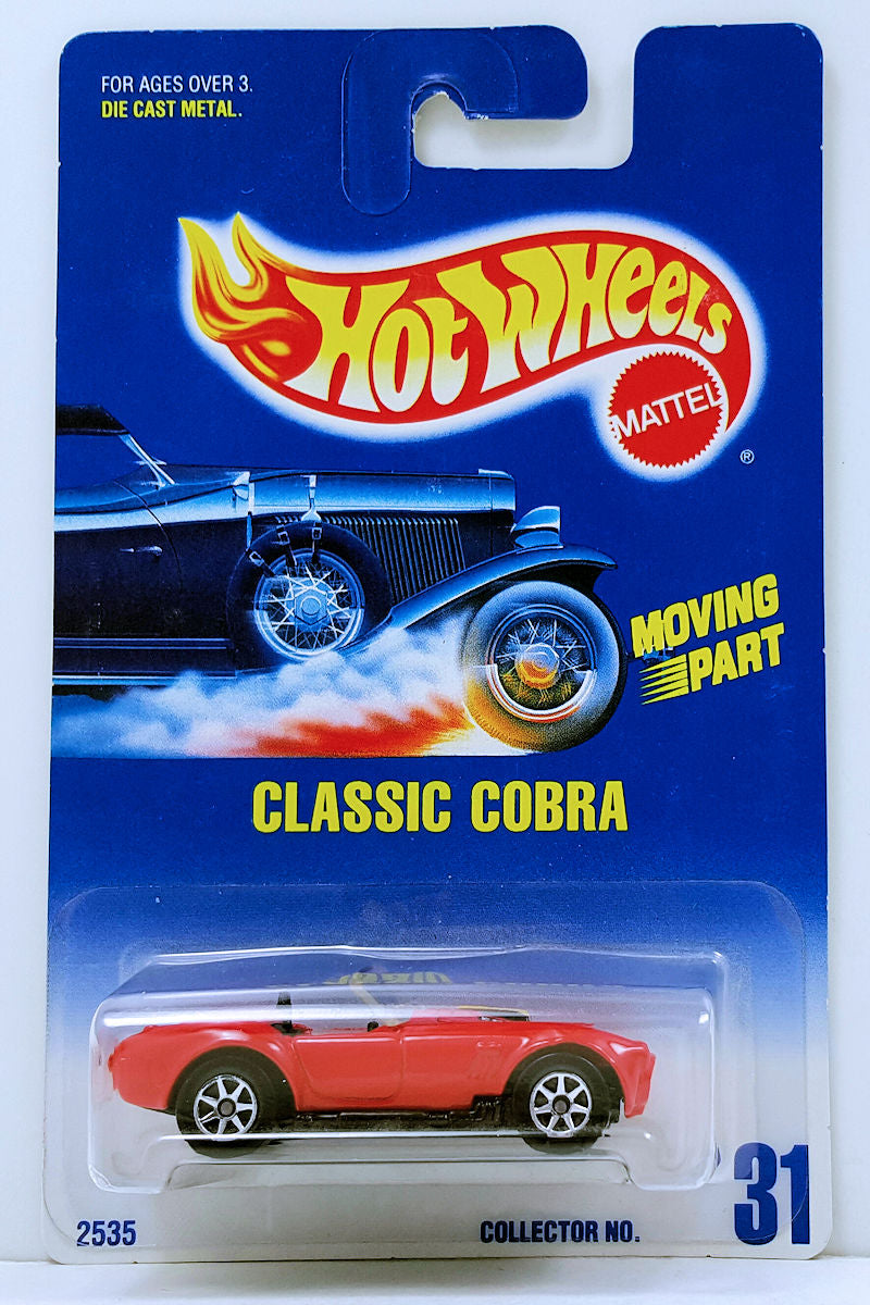 Hot Wheels 1995 - Collector # 031 - Classic Cobra - Red - 7 Spokes - Painted Base - USA Blue & White Card