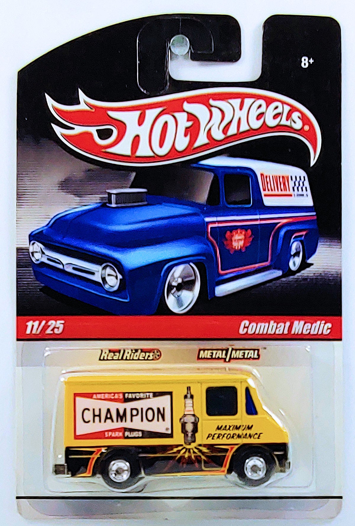 Hot Wheels 2010 - Delivery / Slick Rides 11/25 - Combat Medic - Yellow / Champion Spark Plugs - Metal/Metal & Real Riders