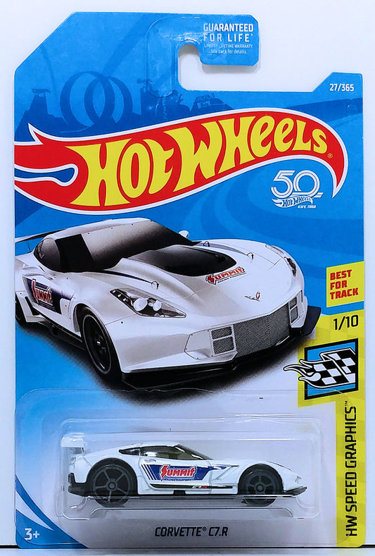 Hot Wheels 2018 - Collector # 027/365 - HW Speed Graphics 1/10 - Corvette C7.R - White / Summit Racing Equipment  - 50th Card