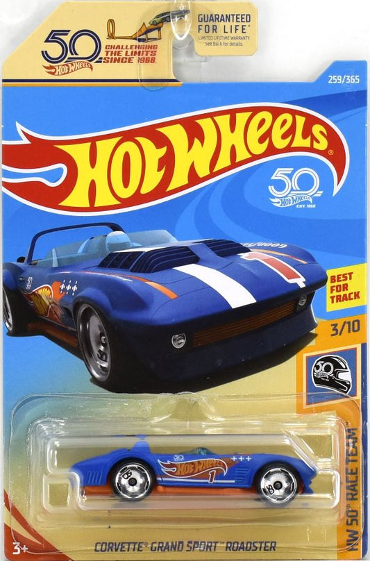 Hot Wheels 2018 - Collector # 259/365 - HW 50th Race Team 3/10 - Corvette Grand Sport Roadster - Matte Blue - 50th Card