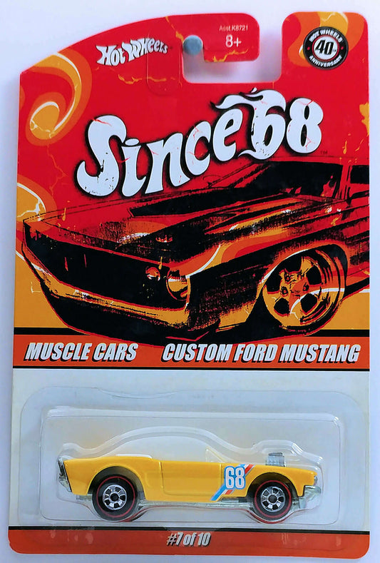 Hot Wheels 2008 - Since '68 / Muscle Cars # 07/10 - Custom Ford Mustang - Yellow - Basic Wheels with Red Lines - Metal/Metal