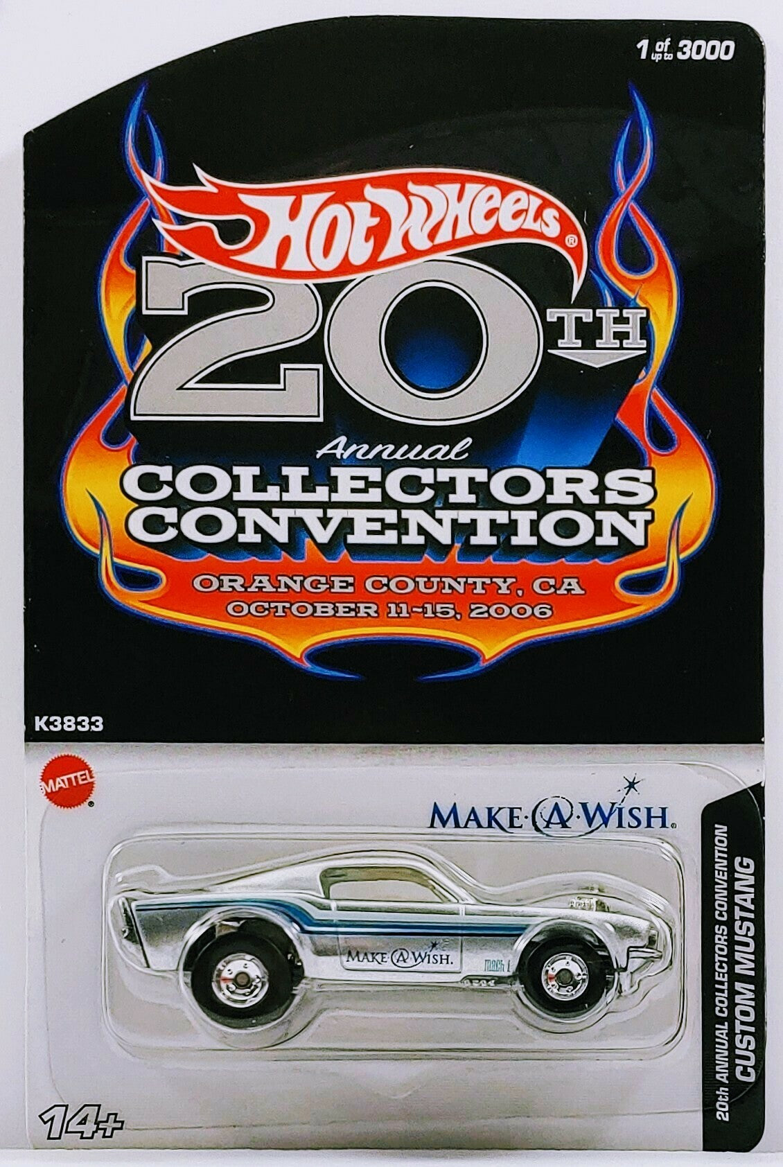 Hot Wheels 2006 - 20th Annual Collector's Convention - Charity Car / Make-A-Wish - Custom Mustang - Metallic Silver - Metal/Metal & Real Riders - Limited to 3,000