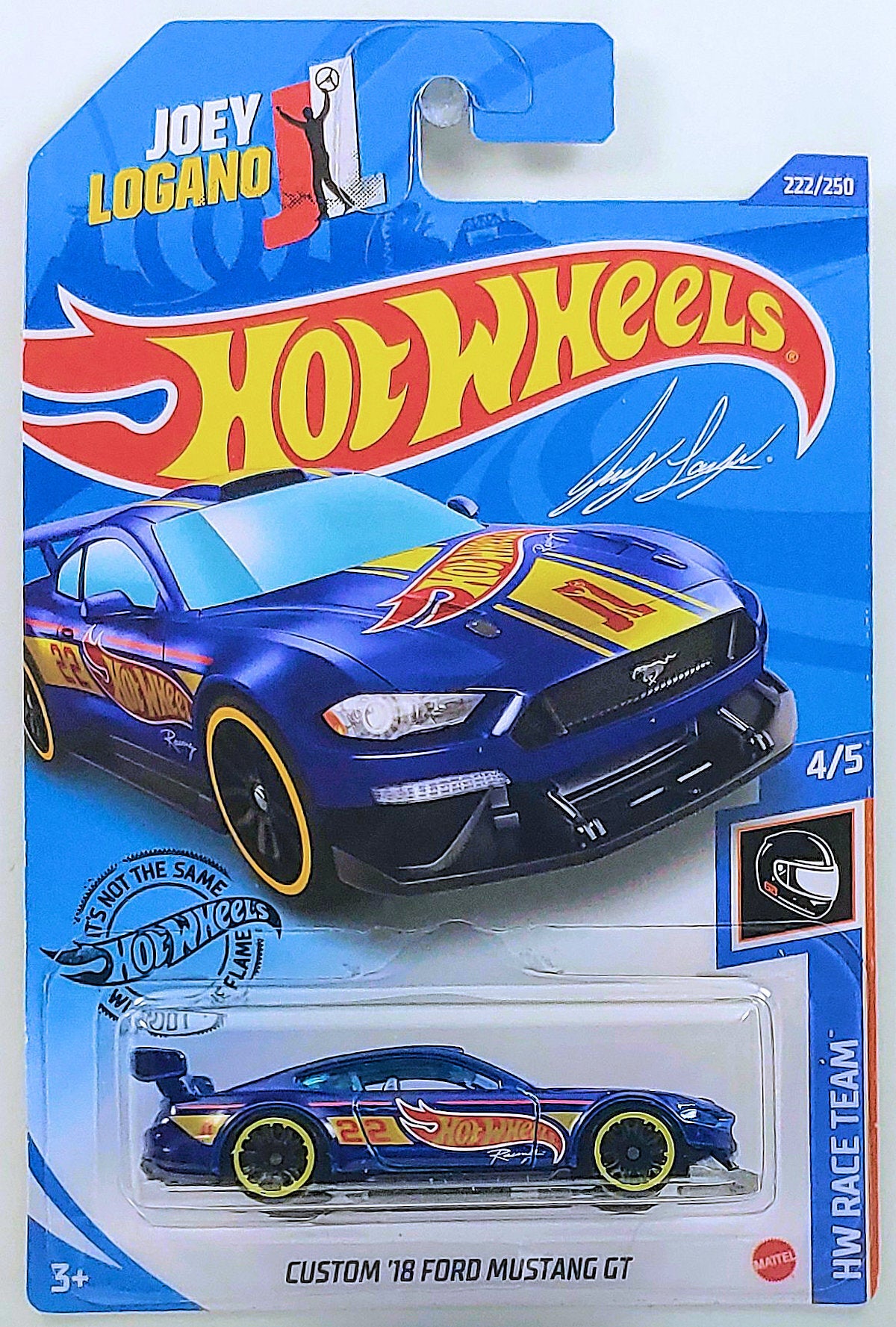 Hot Wheels 2020 - Collector # 222/250 - HW Race Team 4/5 - Custom '18 Ford Mustang GT - Blue / Joey Logano - IC