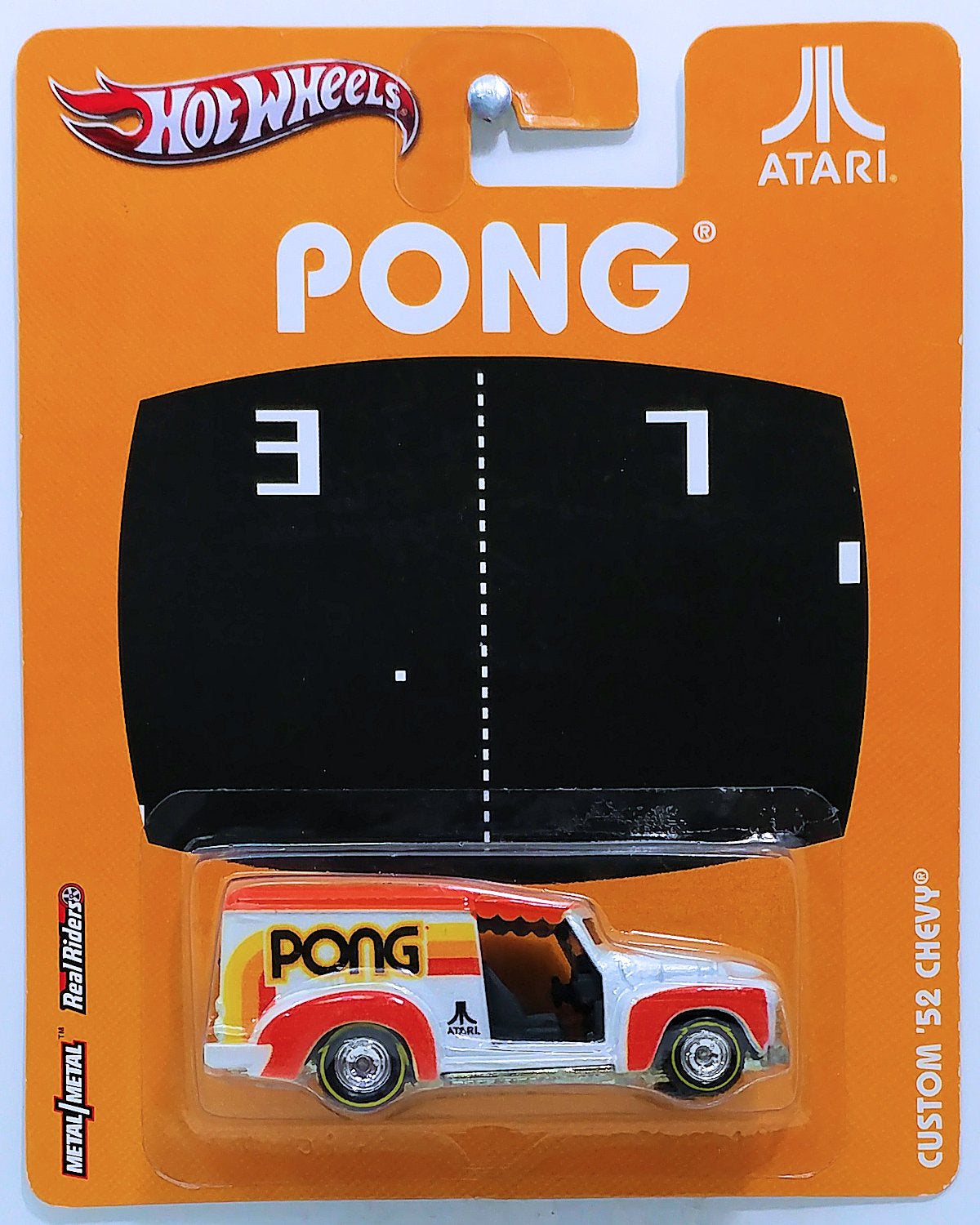 Hot Wheels 2012 - Nostalgia / Pop Culture / Atari - Custom '52 Chevy - Orange & White / Pong - Metal/Metal & Real Riders