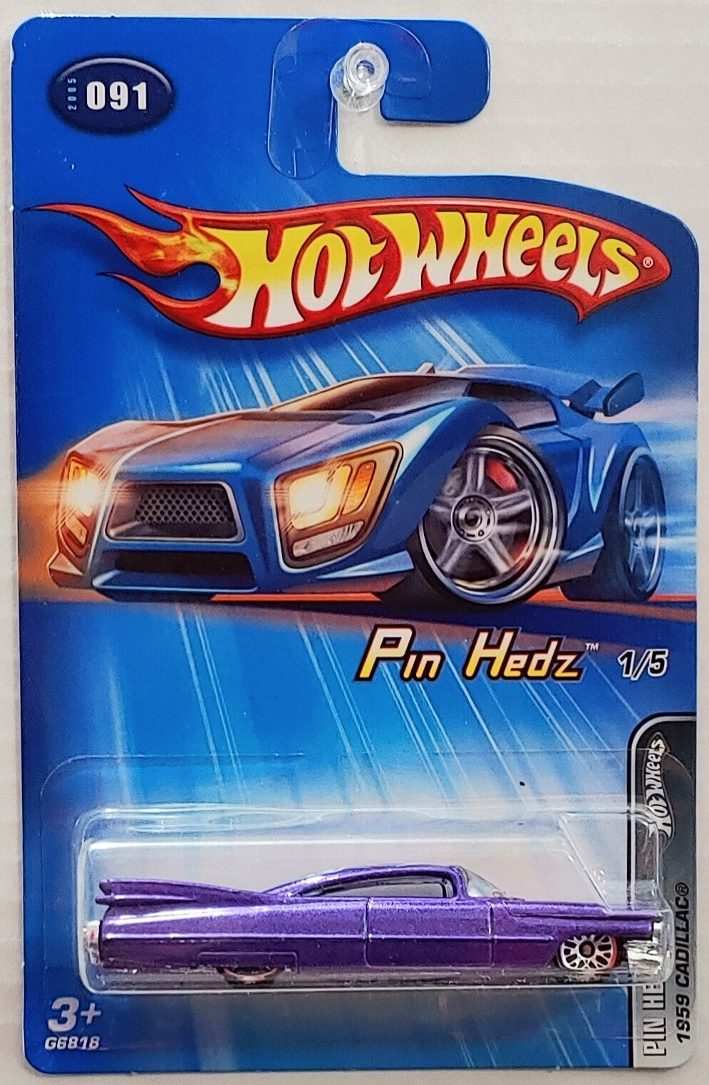 Hot Wheels 2005 - Collector # 091/183 - Pin Hedz 1/5 - 1959 Cadillac - Dark Purple - Lace Wire Wheels