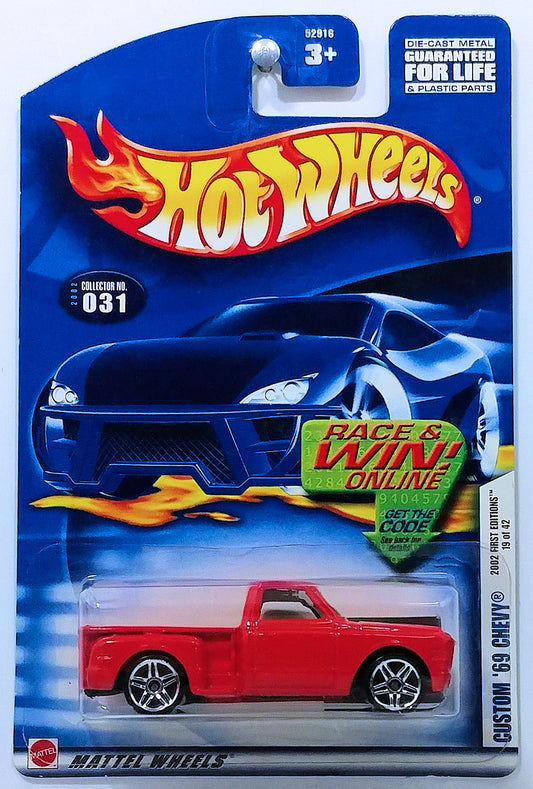 Hot Wheels 2002 - Collector # 031/240 - First Editions 19/42 - Custom '69 Chevy (Pickup) - Red - USA R&W