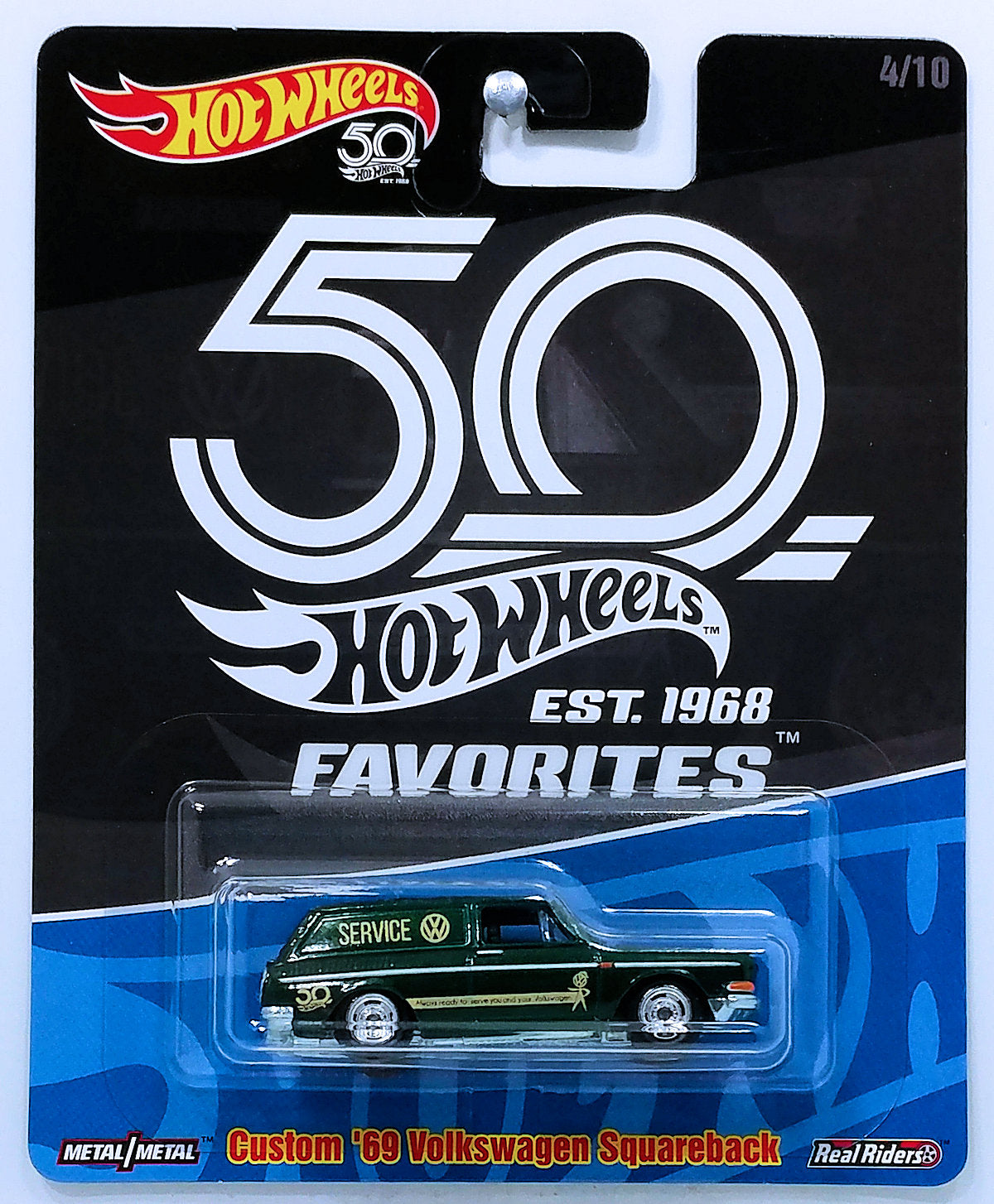 Hot Wheels 2018 - 50th Favorites 4/10 - Custom '69 Volkswagen Squareback - Dark Green - Metal/Metal & Real Riders