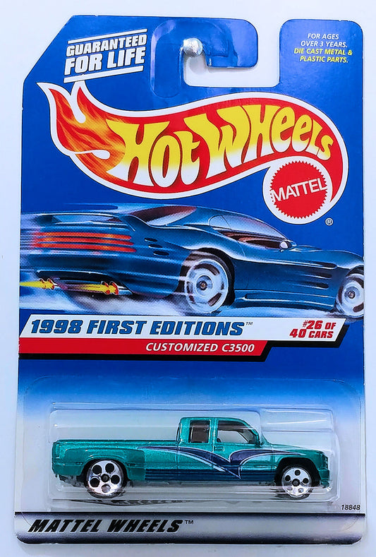 Hot Wheels 1998 - Collector # 663 - First Editions 26/40 - Customized C3500 - Metallic Teal - Short Wide Stripe